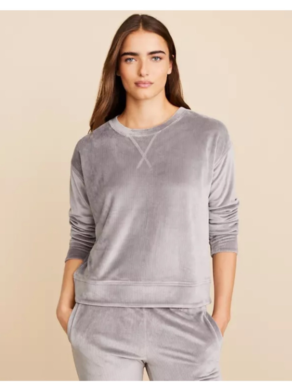 💖SPOTLIGHT💖Lou & Grey Plush Ribbed Velour Soft Sweatshirt in Light Tile Gray
